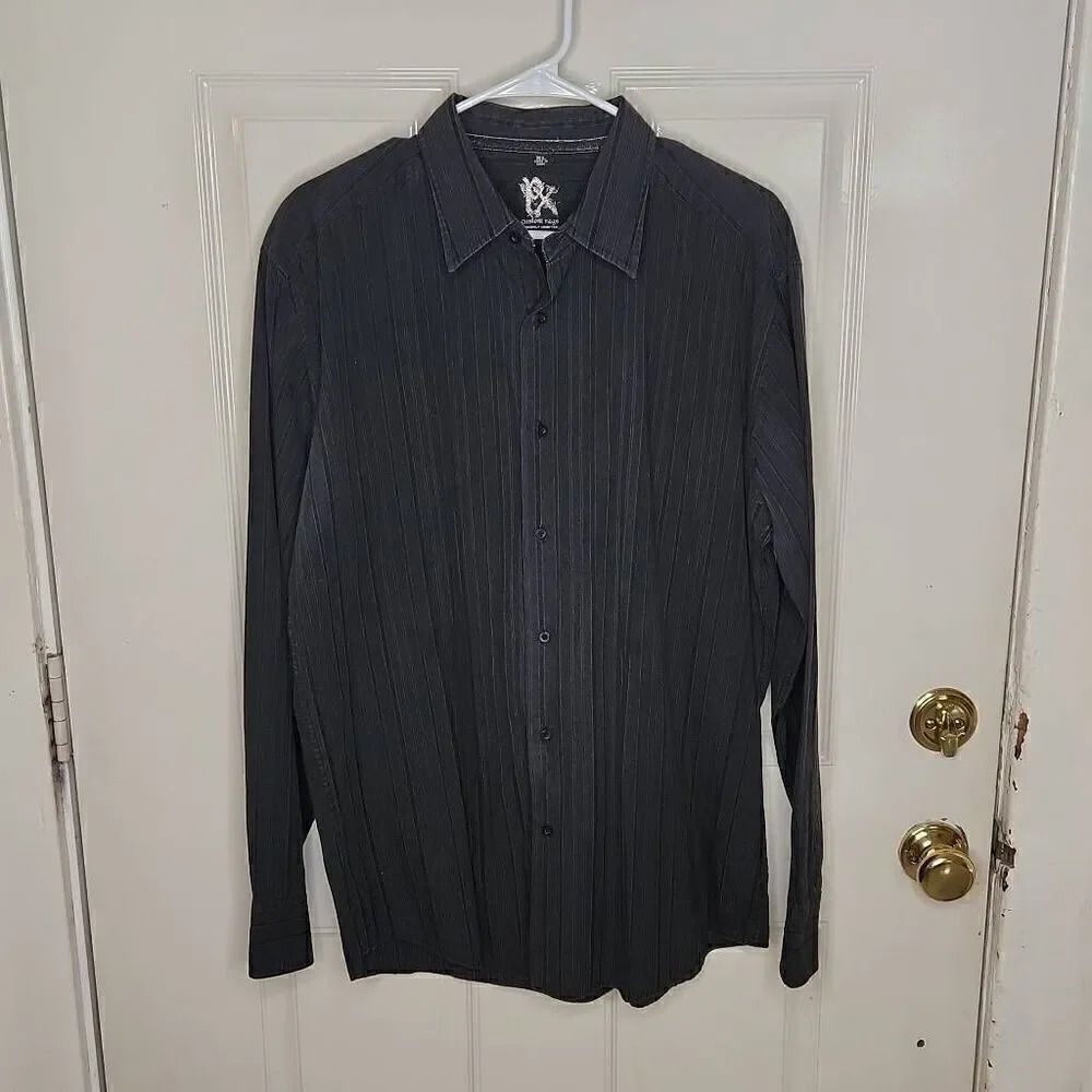 PX custom rags black stripes long sleeve dress shirt men's XL